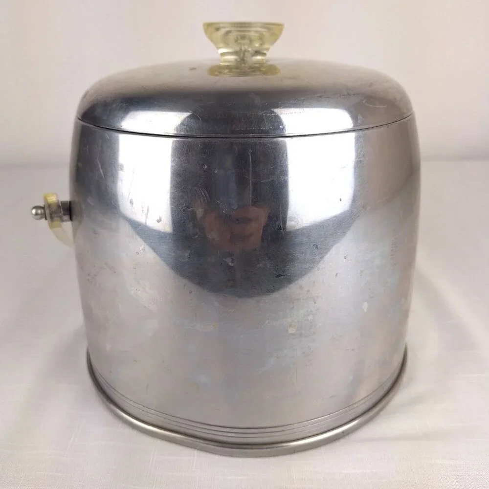 Vintage Kromex Ice Bucket Atomic Age Retro Aluminum 1950-60sClear Lucite Handle